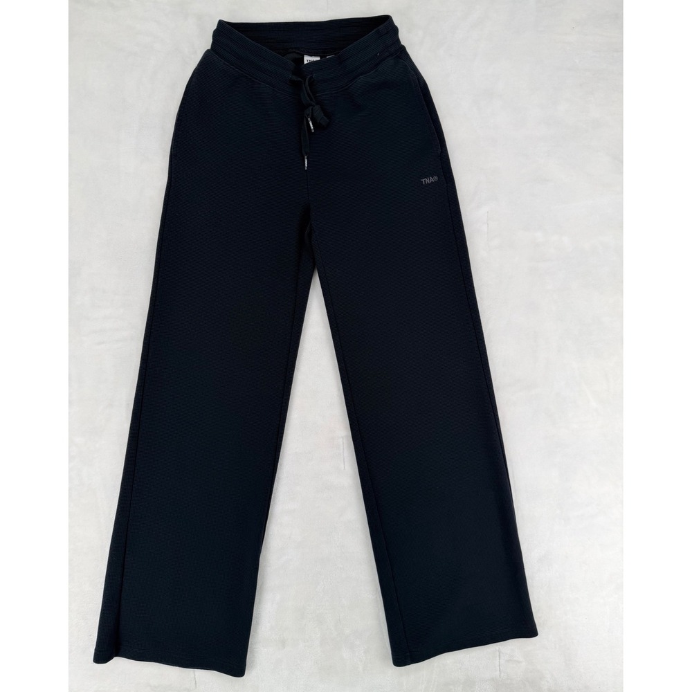 Aritzia TNA Waffle Knit Wide Leg Sweatpants Black 2XS 101833